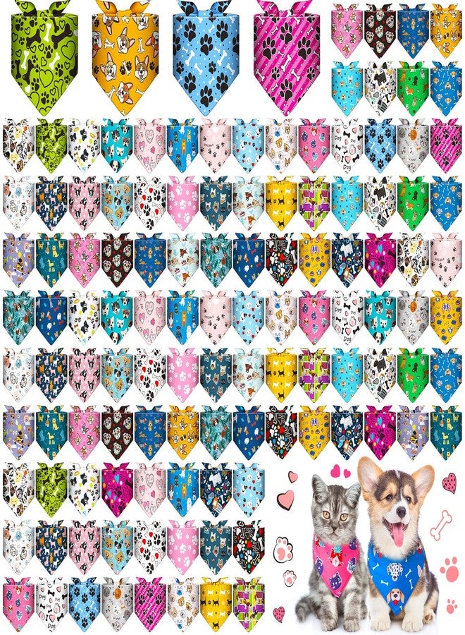 Bulyoou 120 Pcs Dog Bandanas Bulk Paw Bone Bandanas Pet Triangle Scarf Adjustable Holiday Costume Neckerchief Dog Handkerchiefs Scarf Cute Bibs for Small and Medium Pet - Image 1